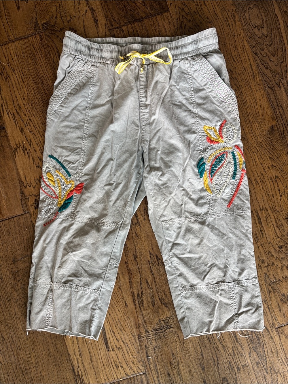 Anthropologie Stockton Embroidered Cargo Jogger Capris